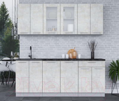 Кухонный гарнитур Интерлиния Мила 20-60 (бетон лайт/бетон лайт/кастилло темный)