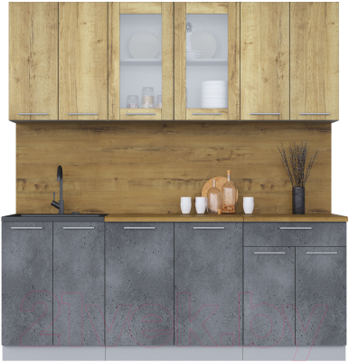 Кухонный гарнитур Интерлиния Мила 20-60 (дуб золотой/бетон портленд/дуб бунратти) - фото