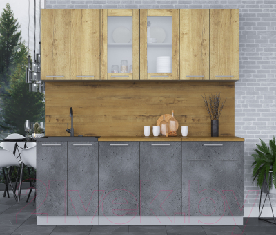 Кухонный гарнитур Интерлиния Мила 20-60 (дуб золотой/бетон портленд/дуб бунратти)