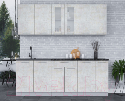 Кухонный гарнитур Интерлиния Мила 21 (бетон лайт/бетон лайт/кастилло темный)