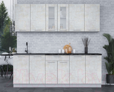 Кухонный гарнитур Интерлиния Мила 22 (бетон лайт/бетон лайт/кастилло темный)