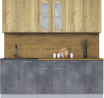 Кухонный гарнитур Интерлиния Мила 22 (дуб золотой/бетон портленд/дуб бунратти) - фото