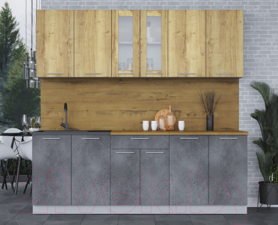 Кухонный гарнитур Интерлиния Мила 22 (дуб золотой/бетон портленд/дуб бунратти)