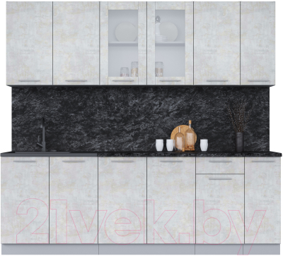 Кухонный гарнитур Интерлиния Мила 23 (бетон лайт/бетон лайт/кастилло темный) - фото
