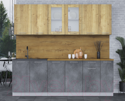 Кухонный гарнитур Интерлиния Мила 23 (дуб золотой/бетон портленд/дуб бунратти)