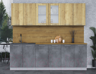 Кухонный гарнитур Интерлиния Мила 24 (дуб золотой/бетон портленд/дуб бунратти)