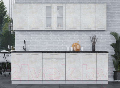 Кухонный гарнитур Интерлиния Мила 25 (бетон лайт/бетон лайт/кастилло темный)