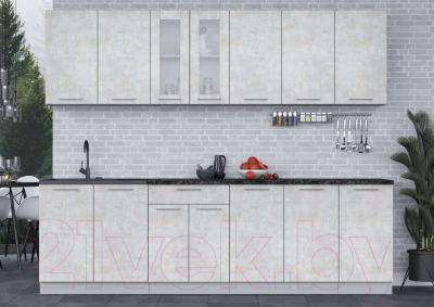 Кухонный гарнитур Интерлиния Мила 26 (бетон лайт/бетон лайт/кастилло темный)