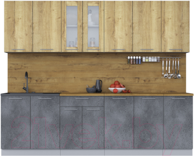 Кухонный гарнитур Интерлиния Мила 26 (дуб золотой/бетон портленд/дуб бунратти) - фото