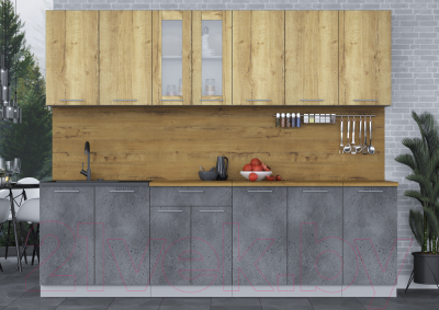 Кухонный гарнитур Интерлиния Мила 26 (дуб золотой/бетон портленд/дуб бунратти)