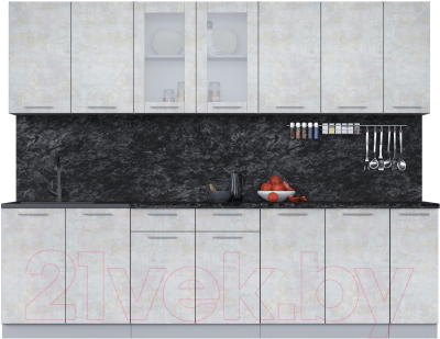 Кухонный гарнитур Интерлиния Мила 27 (бетон лайт/бетон лайт/кастилло темный) - фото