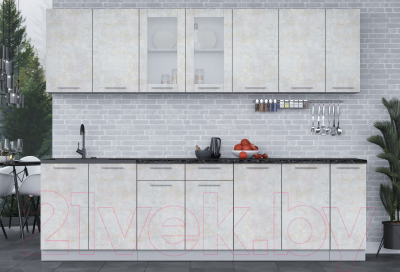 Кухонный гарнитур Интерлиния Мила 27 (бетон лайт/бетон лайт/кастилло темный)