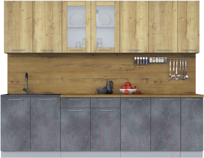 Кухонный гарнитур Интерлиния Мила 27 (дуб золотой/бетон портленд/дуб бунратти) - фото