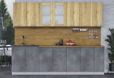 Кухонный гарнитур Интерлиния Мила 27 (дуб золотой/бетон портленд/дуб бунратти)