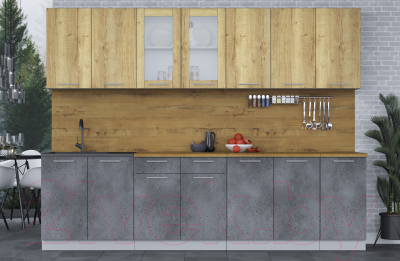 Кухонный гарнитур Интерлиния Мила 28 (дуб золотой/бетон портленд/дуб бунратти)