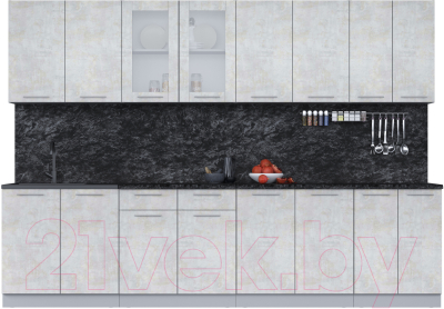 Кухонный гарнитур Интерлиния Мила 30 (бетон лайт/бетон лайт/кастилло темный) - фото