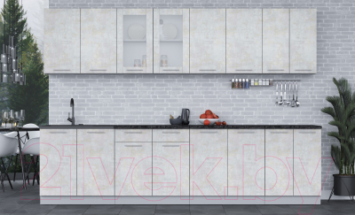 Кухонный гарнитур Интерлиния Мила 30 (бетон лайт/бетон лайт/кастилло темный)