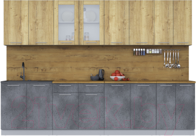 Кухонный гарнитур Интерлиния Мила 30 (дуб золотой/бетон портленд/дуб бунратти) - фото