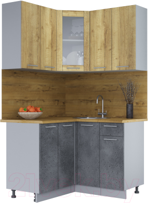 Кухонный гарнитур Интерлиния Мила 12x12 (дуб золотой/бетон портленд/дуб бунратти) - фото