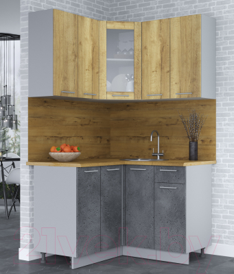 Кухонный гарнитур Интерлиния Мила 12x12 (дуб золотой/бетон портленд/дуб бунратти)