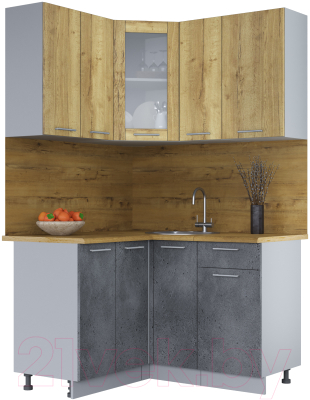 Кухонный гарнитур Интерлиния Мила 12x13 (дуб золотой/бетон портленд/дуб бунратти) - фото