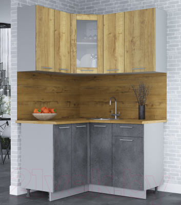 Кухонный гарнитур Интерлиния Мила 12x13 (дуб золотой/бетон портленд/дуб бунратти)