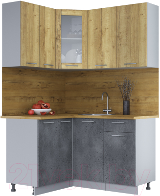 Кухонный гарнитур Интерлиния Мила 12x14 (дуб золотой/бетон портленд/дуб бунратти) - фото