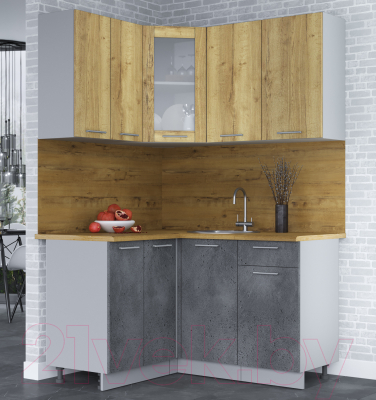 Кухонный гарнитур Интерлиния Мила 12x14 (дуб золотой/бетон портленд/дуб бунратти)