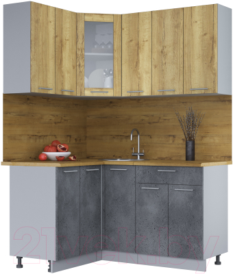 Кухонный гарнитур Интерлиния Мила 12x15 (дуб золотой/бетон портленд/дуб бунратти) - фото