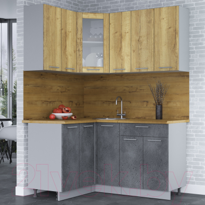 Кухонный гарнитур Интерлиния Мила 12x15 (дуб золотой/бетон портленд/дуб бунратти)