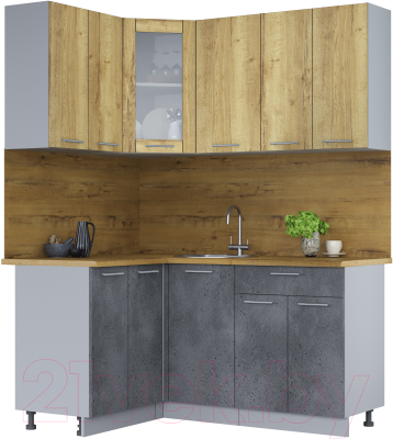 Кухонный гарнитур Интерлиния Мила 12x16 (дуб золотой/бетон портленд/дуб бунратти) - фото