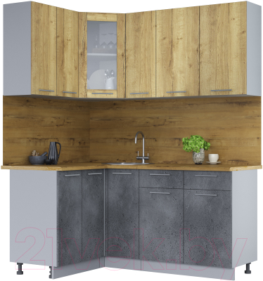 Кухонный гарнитур Интерлиния Мила 12x17 (дуб золотой/бетон портленд/дуб бунратти) - фото