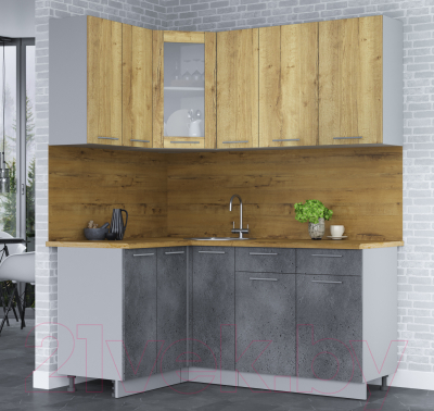 Кухонный гарнитур Интерлиния Мила 12x17 (дуб золотой/бетон портленд/дуб бунратти)