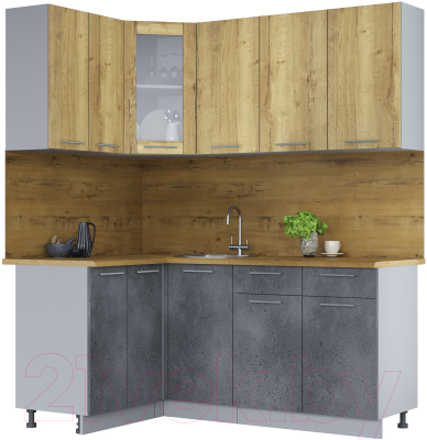 Кухонный гарнитур Интерлиния Мила 12x18 (дуб золотой/бетон портленд/дуб бунратти) - фото