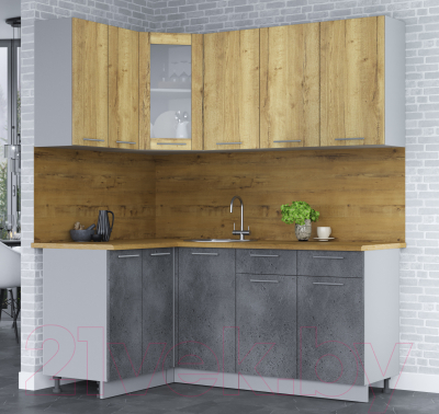 Кухонный гарнитур Интерлиния Мила 12x18 (дуб золотой/бетон портленд/дуб бунратти)