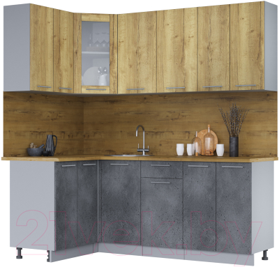 Кухонный гарнитур Интерлиния Мила 12x20 (дуб золотой/бетон портленд/дуб бунратти) - фото