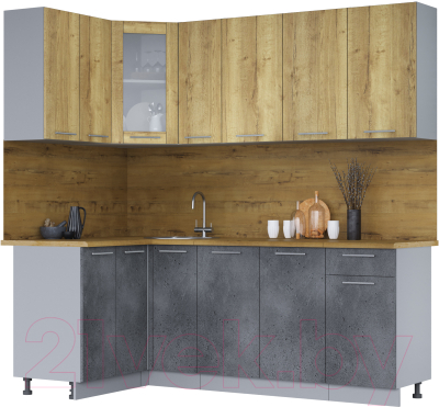 Кухонный гарнитур Интерлиния Мила 12x21 (дуб золотой/бетон портленд/дуб бунратти) - фото