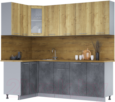 Кухонный гарнитур Интерлиния Мила 12x22 (дуб золотой/бетон портленд/дуб бунратти) - фото