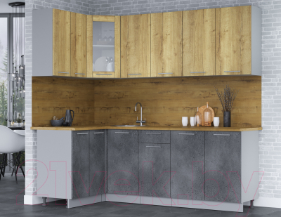 Кухонный гарнитур Интерлиния Мила 12x22 (дуб золотой/бетон портленд/дуб бунратти)