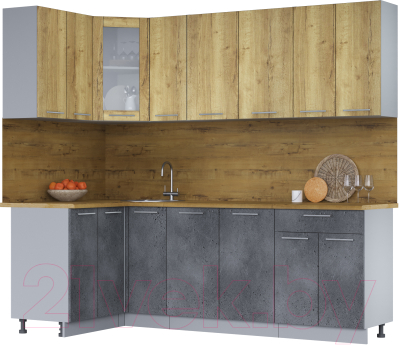 Кухонный гарнитур Интерлиния Мила 12x23 (дуб золотой/бетон портленд/дуб бунратти) - фото