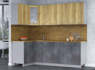Кухонный гарнитур Интерлиния Мила 12x23 (дуб золотой/бетон портленд/дуб бунратти)