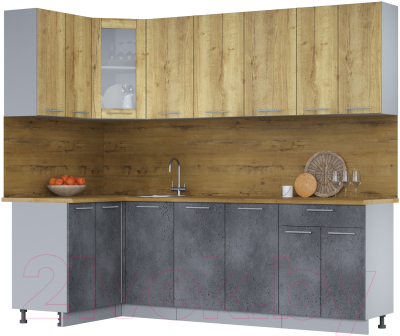 Кухонный гарнитур Интерлиния Мила 12x24 (дуб золотой/бетон портленд/дуб бунратти) - фото