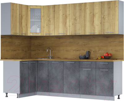Кухонный гарнитур Интерлиния Мила 12x25 (дуб золотой/бетон портленд/дуб бунратти) - фото
