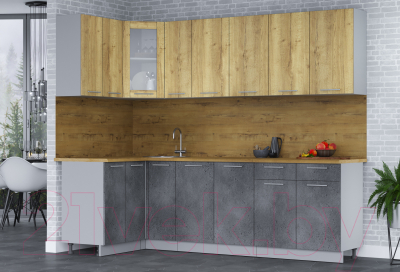 Кухонный гарнитур Интерлиния Мила 12x25 (дуб золотой/бетон портленд/дуб бунратти)
