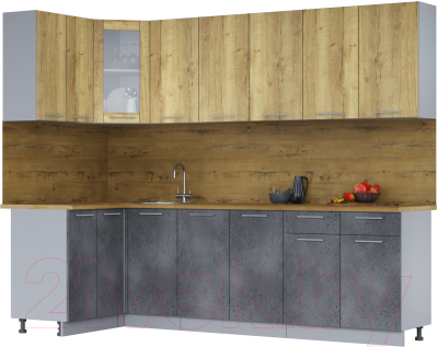 Кухонный гарнитур Интерлиния Мила 12x26 (дуб золотой/бетон портленд/дуб бунратти) - фото