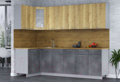 Кухонный гарнитур Интерлиния Мила 12x26 (дуб золотой/бетон портленд/дуб бунратти)