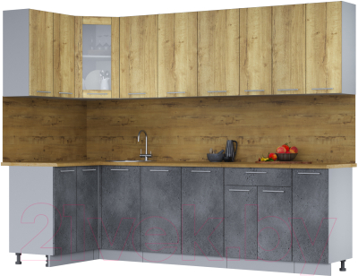 Кухонный гарнитур Интерлиния Мила 12x27 (дуб золотой/бетон портленд/дуб бунратти) - фото