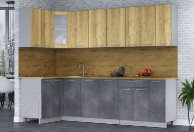 Кухонный гарнитур Интерлиния Мила 12x27 (дуб золотой/бетон портленд/дуб бунратти)
