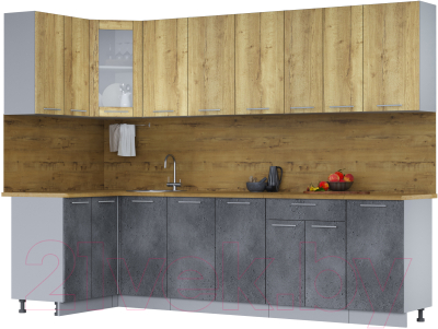 Кухонный гарнитур Интерлиния Мила 12x28 (дуб золотой/бетон портленд/дуб бунратти) - фото