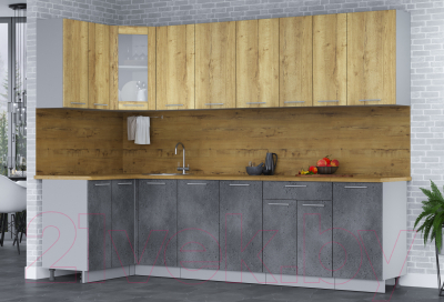Кухонный гарнитур Интерлиния Мила 12x28 (дуб золотой/бетон портленд/дуб бунратти)